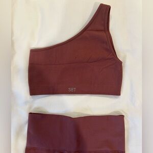 Mauve SET Active One-Shoulder top and Leggings Set